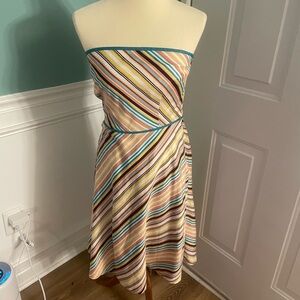 Ann Taylor Loft Strapless Multicolor Strip A Line Dress 6